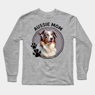 Aussie Australian Shepherd Dog Mom Dog Breed Portrait Long Sleeve T-Shirt